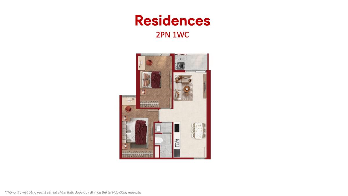 Layout căn hộ 2PN - 1WC