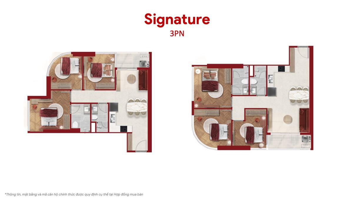 Layout căn hộ 3PN - 2WC